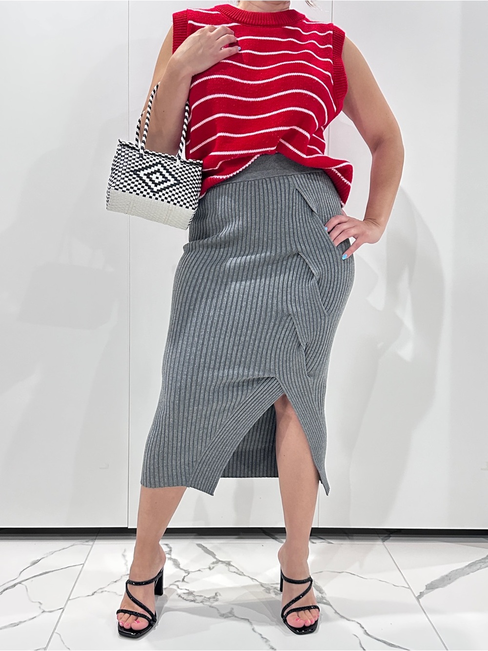 Anthropologie Ribbed Midi Skirt in Gray